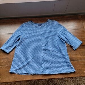 PureJill Indigo Striped Center Seam Top sz LP Blue Jean Lagenlook Minimalist